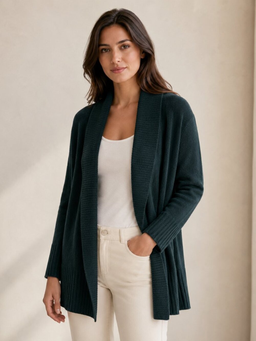 Bloomingdales Cashmere Green Open Cardigan Sweater Medium